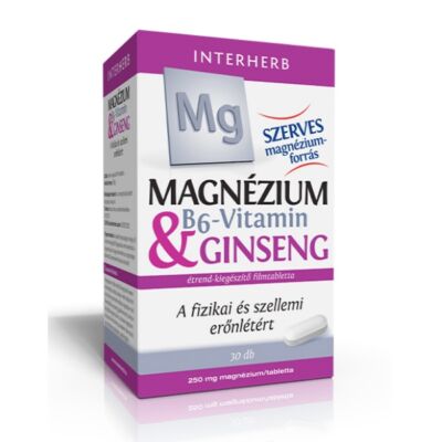 Interherb Magnézium tabletta 250mg &amp; B6-vitamin &amp; Ginseng 30db