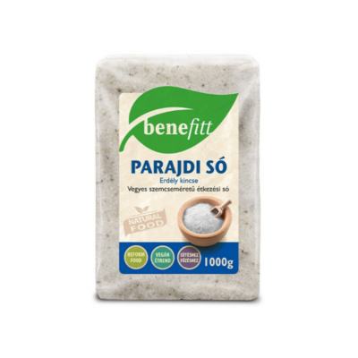  Parajdi só 1000g BENEFITT -  A parajdi só a világon az egyik legjobb minőségű, 84-féle ásványi anyagot tartalmaz, és nagyon magas (97%-os) a só (NaCl) tartalma