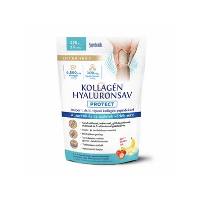 Interherb Kollagén &amp; Hyaluronsav PROTECT italpor eper-banán ízű 290 g - 25 adag